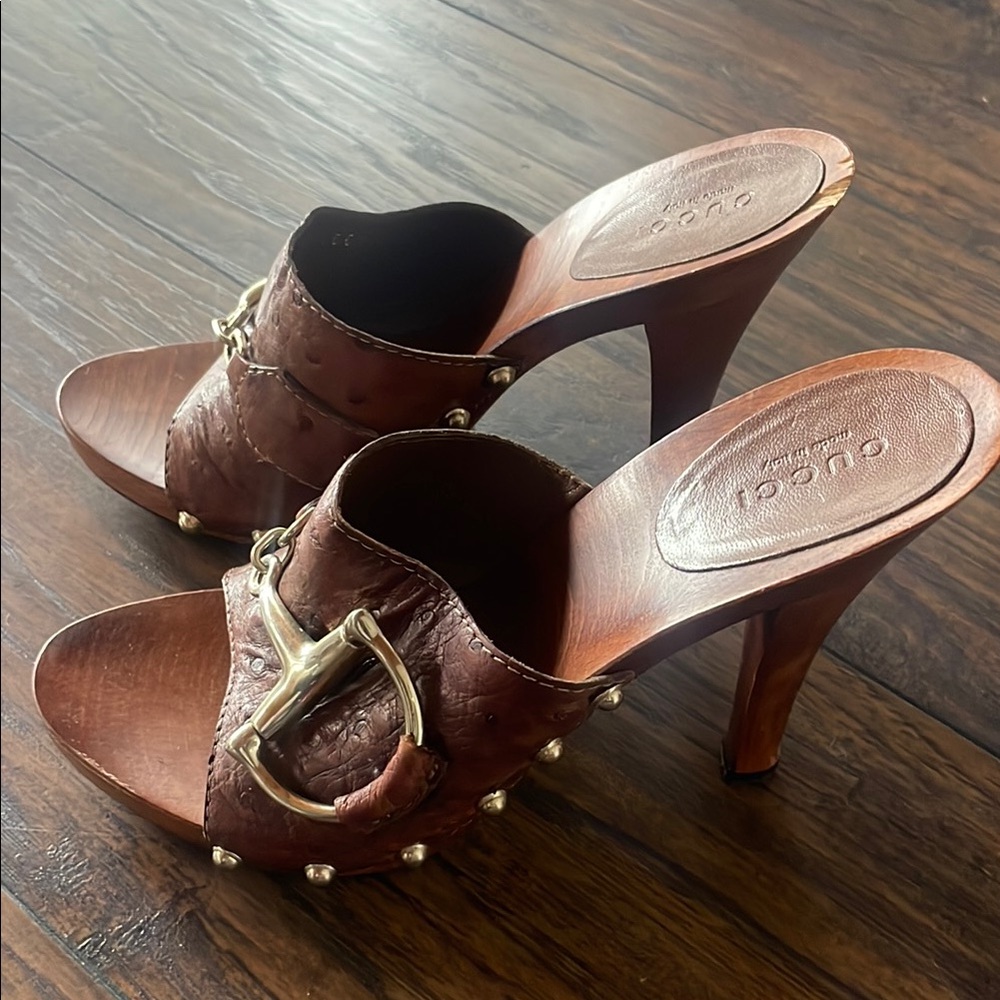 Gucci Brown High-Heeled Mule Sandals with Studs
